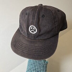 Sad Social Club Nissi Caps Black Sad Face Dad Hat Flame Strap ThankYou Embroider